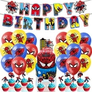 Spiderman Party Supplies Spider-Man Birthday Decorations Spiderman Tableware Set - Cartoon Style Birthday Party Balloons Banner \u0026 Cake Topper Cupcake Toppers Spider-Man Birthday Party Supplies
